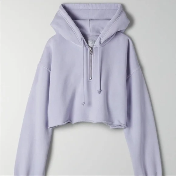 NWOT Aritzia TNA Cozy Fleece Boyfriend Cropped 1/4 Zip Hoodie in White - Picture 3 of 5